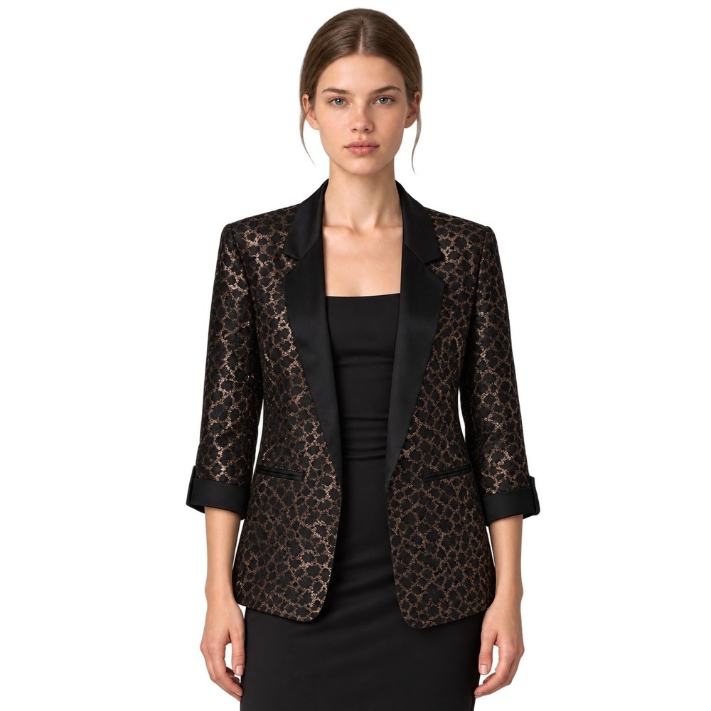 Nygard Tuxedo Blazer Women's Size Small Black Bronze Metallic Leopard Jacket